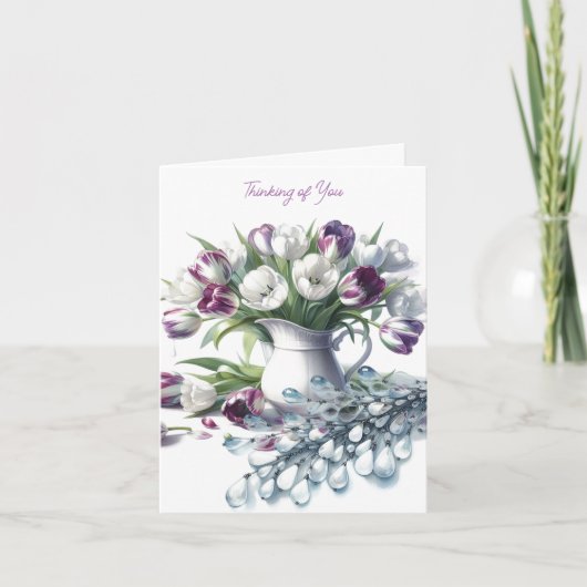 Penser à vous blanc Pitcher de la carte des tulipe (Devant)