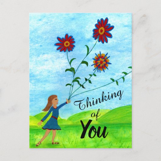 Penser à vous fille avec des fleurs Carte postale (Devant)