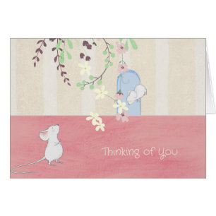 Penser à vous mignon carte de salutation de souris