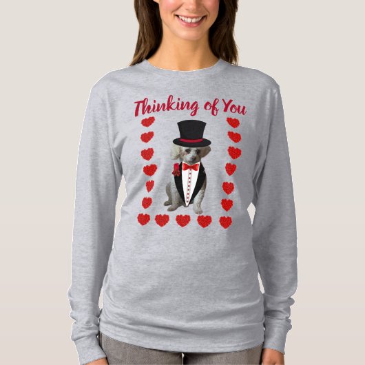 Penser à vous poodle Red Grey Ladies Tshirt (Devant)