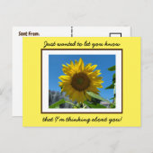 Pensez à vous jolie carte de tournesol jaune (Devant / Derrière)