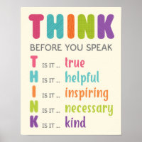 Pensez avant de parler en classe Anti Bully Poster