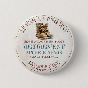 Pensioen aankondiging met oude sporen ronde button 5,7 cm