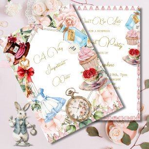 Pensioen Alice in Wonderland Roze Bloemen Kaart
