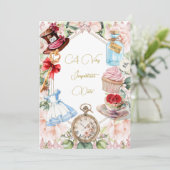 Pensioen Alice in Wonderland Roze Bloemen Kaart (Staand voorkant)