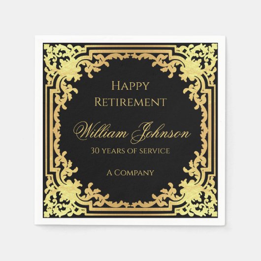 Pensioen Black Faux Gold Elegant Script Servet (Voorkant)