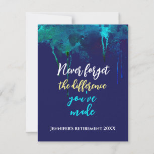 Pensioen citaat Nooit vergeten Aquarel Marineblauw