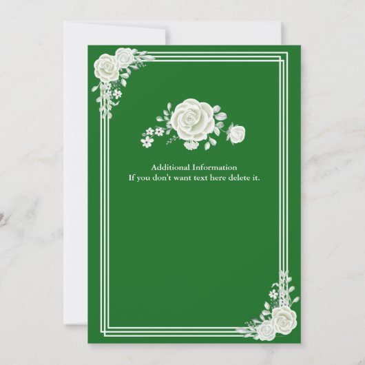Pensioen Elegant Script Groen Wit Rose Party Kaart (Achterkant)