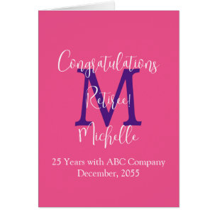 Pensioen Gefeliciteerd, roze, Paarse monogram