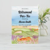 Pensioen golfbaan door het strand uitnodiging (Staand voorkant)