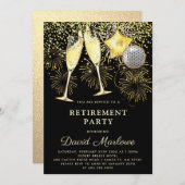 Pensioen gouden zwarte Confetti Champagne Kaart (Voorkant / Achterkant)