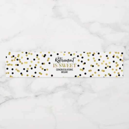 Pensioen is zoet Zwart Goud Confetti Waterfles Etiket (Enkel label)