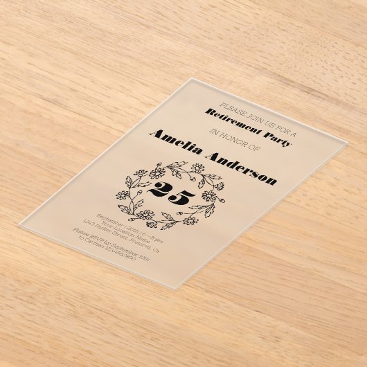 Pensioen moderne bloem zwart acryl uitnodigingen (Laagn)