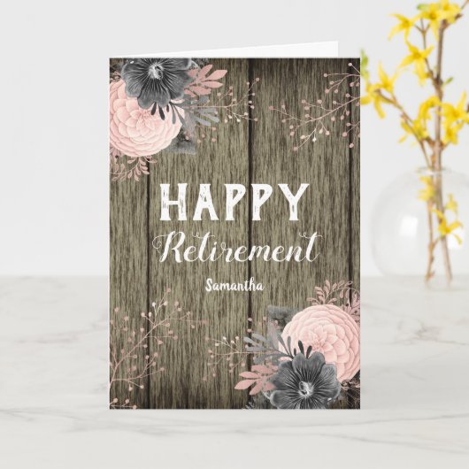 Pensioen namaak roestig hout en bloemen kaart (Gele Bloem)