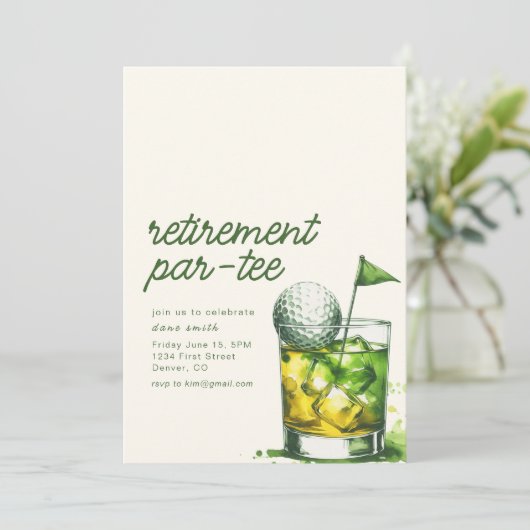 Pensioen Par-T-shirt Party Uitnodiging met Whiskey (Staand voorkant)