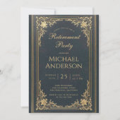 Pensioen Partij Blauw Goud Elegant Script Kaart (Voorkant)