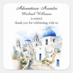 Pensioen partij  kleurrijke Griekenland Village Vierkante Sticker