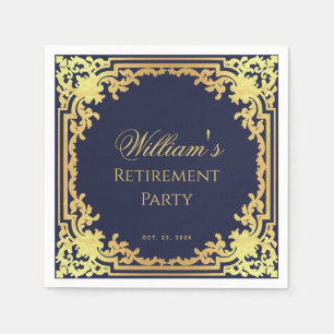 Pensioen Partij Marine Blauw en Goud Elegant Scrip Servet