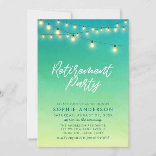 Pensioen Party Lights Waterverf Zee Glass Kaart (Voorkant)