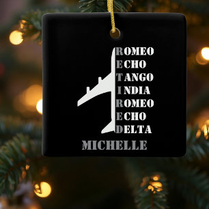 Pensioen Piloot Vliegtuig Nato Letter Aangepaste F Keramisch Ornament