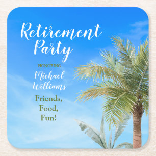 Pensioen Strand Thema Party Vrienden Voedsel Leuk Vierkante Kartonnen Onderzetter