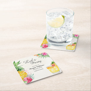 Pensioen Tropische Zomer Cocktail Party Vierkante Kartonnen Onderzetter