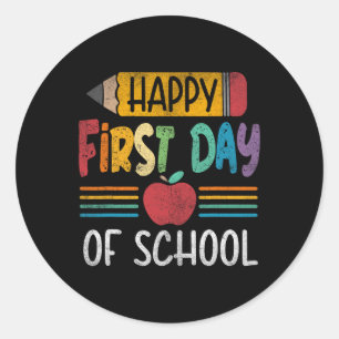 Pensioen vrolijke eerste dag schoolleraar jongens ronde sticker