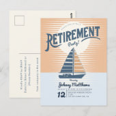 Pensioen zeilboot zonsondergang briefkaart uitnodi (Voorkant / Achterkant)
