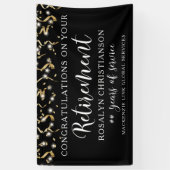 Pensioen Zwarte Goud Confetti Slierten Script Spandoek (Verticaal)