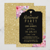 Pensioencocktail Party Modern Gold Floral Kaart (Voorkant / Achterkant)