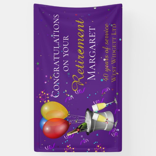 Pensioenfeest Bruisend Paars Spandoek (Verticaal)