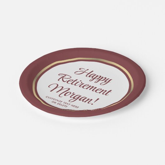 Pensioenfeest Elegant Bourgondië & Goud Grenzend Papieren Bordje (Gekanteld)