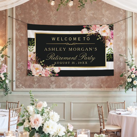 Pensioenfeest  Floral Stripe Partij Spandoek