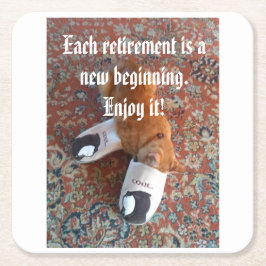 Pensioenfeest Ginger Cat Slaapslippers Coas Vierkante Kartonnen Onderzetter