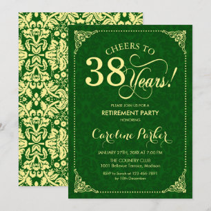 Pensioenfeest - Gold Green Damask Kaart