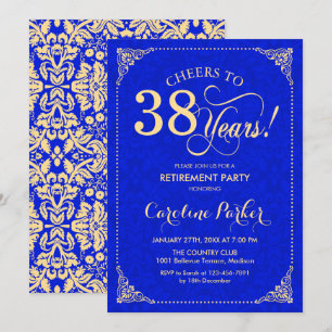Pensioenfeest - Gold Royal Blue Damask Kaart