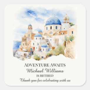Pensioenfeest Kleurrijk Griekenland Village Hill Vierkante Sticker
