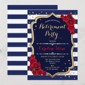 Pensioenfeest - Navy Blue White Stripes Rozen Kaart (Voorkant / Achterkant)