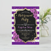 Pensioenfeest - Paarse witte strepen Kaart (Staand voorkant)