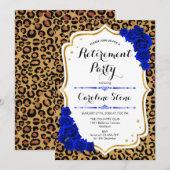 Pensioenfeest - Royal Blue Gold Leopard Print Kaart (Voorkant / Achterkant)