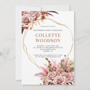 Pensioenfeest Roze Rozen Goud Glitter Lijst Kaart