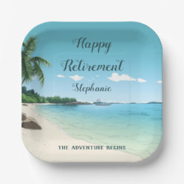 Pensioenfeest Tropische strandpalmbomen Papieren Bordje