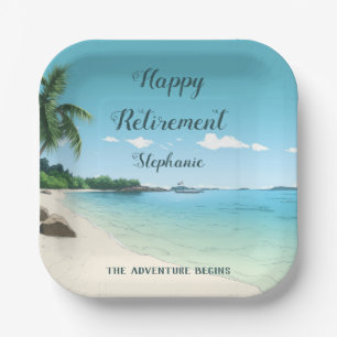 Pensioenfeest Tropische strandpalmbomen Papieren Bordje