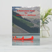 Pensioenfeest uitnodiging, bergkano's kaart (Staand voorkant)