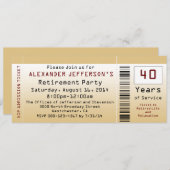 Pensioenfeest uitnodiging Goldtone Ticket (Voorkant / Achterkant)