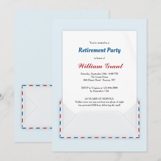 Pensioenfeest Uitnodiging US Mail (Voorkant / Achterkant)