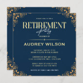 Pensioenfeest Uitnodigingen Blue Navy (Voorkant / Achterkant)