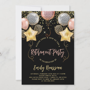 Pensioenpartij Gold Confetti Balloons Black Kaart