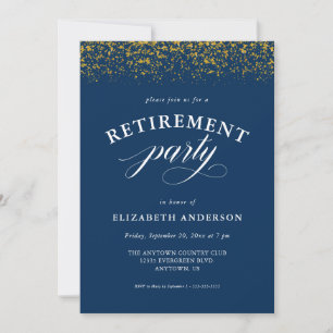 Pensioenpartij Gold Glitter Script Blue Kaart
