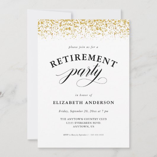 Pensioenpartij Gold Glitter Script Kaart (Voorkant)